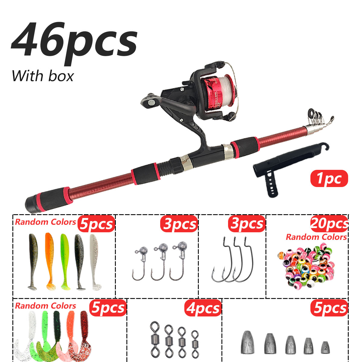 46피스 텔레스코픽 낚싯대 릴 콤보, 초보자 어린이용  - Fishing Rod Combo 리뷰 및 가격