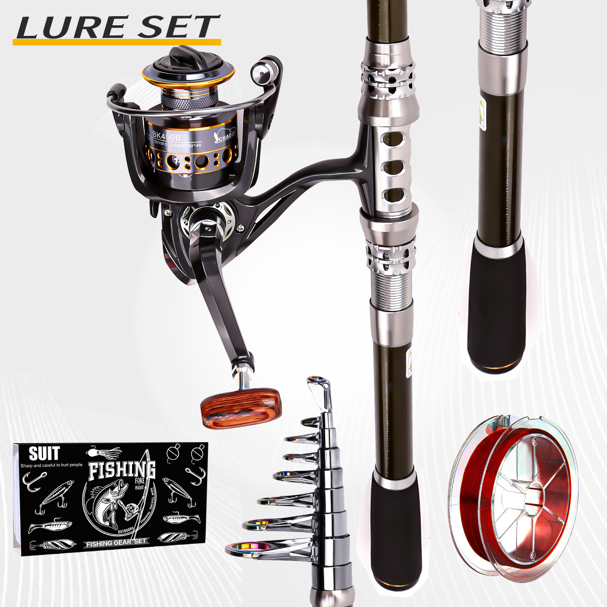 낚싯대 세트 풀 키트, 텔레스코픽 낚싯대와 스피닝 릴, - Fishing Rod Spinning 리뷰 및 가격