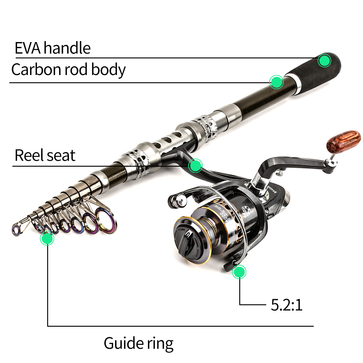 낚싯대 세트 풀 키트, 텔레스코픽 낚싯대와 스피닝 릴, - Fishing Rod Spinning 리뷰 및 가격