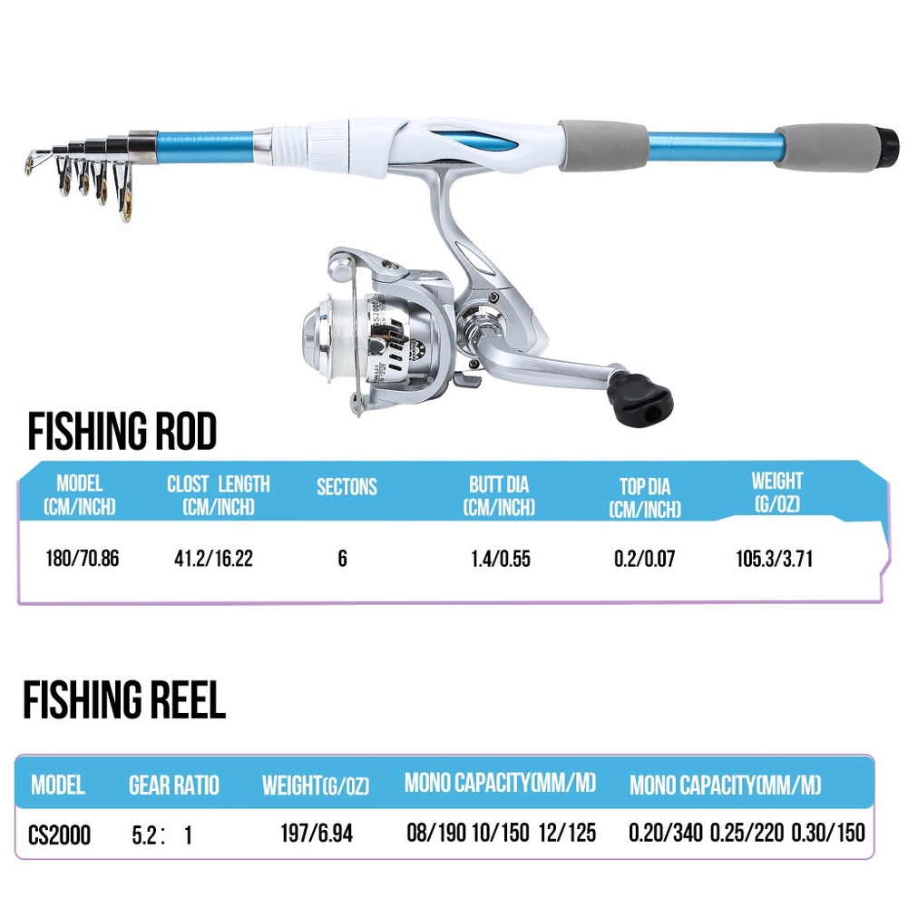 블루 화이트 1.8M 낚싯대 릴 콤보 세트 (태클 박스 - Fishing Rod Combo 리뷰 및 가격